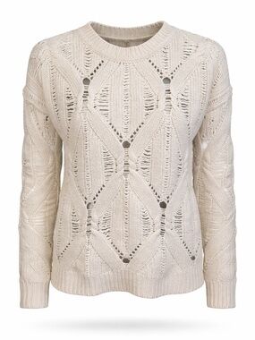 One Grey Day Wool Cable Knit Sweater Cream Size Medium